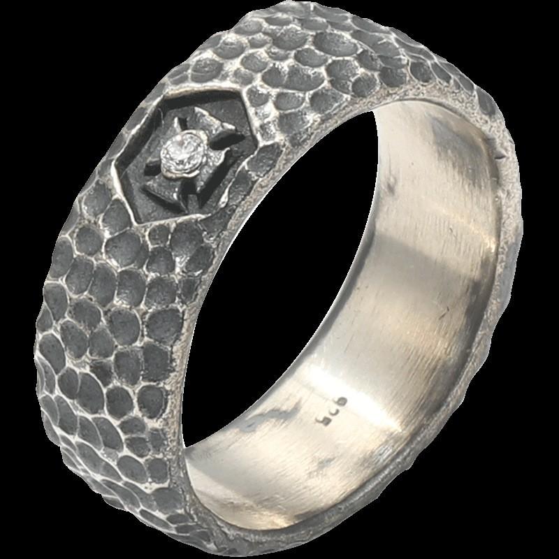 Adjustable Hammered Texture Ring Men Women Sterling Vintage Geometric Open Finger