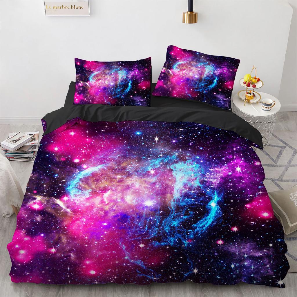 Galaxy Duvet Cover Set Space Romantic Magic Polyester Comforter Cover for Kids Boys Girls Bedding Set King Size with Pillowcase