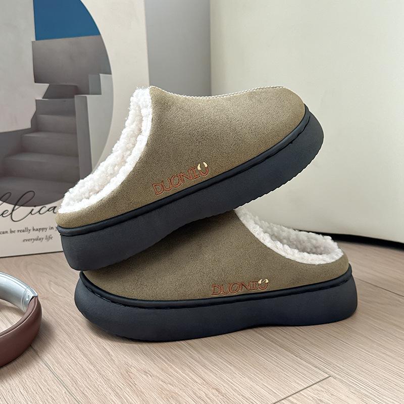 Fashion Fuzzy Fur Outdoor Winter Women's Slippers Indoor Comfort Anti-slip Soft Sole Resistant Men Casual Couple Cotton Shoes Snow Boots