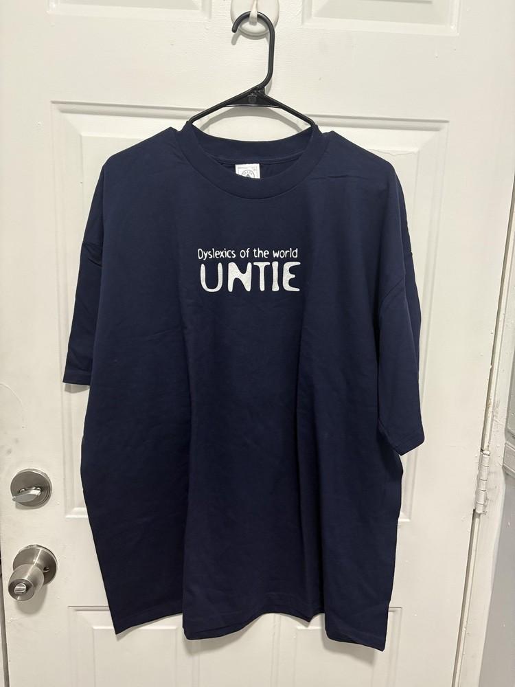 Vintage Dyslexics Of The World Untie Shirt Mens 2XL Blue Novelty Graphic Tee Unisex T-Shirt XXXXL