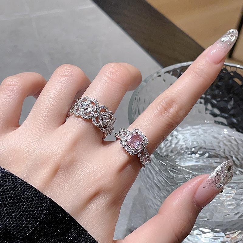 Hong Kong And Japan Rhombus Street Auction Fashion Ring Set, Gold-Plated Micro-Inlaid Bright And Absolutely Unique Child Full Of Diamonds Zircon