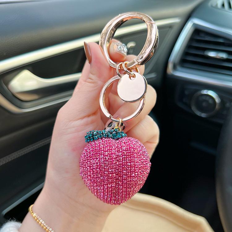 

Кристальный креативный брелок с персиком и милой круглой пряжкой, металлический пружинный брелок для ключей от машины StyleA