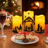 5pcs Flameless LED Christmas Nativity Scene Candle Lights Battery Powered Religious Pillar Decoration for Indoor Holiday Home