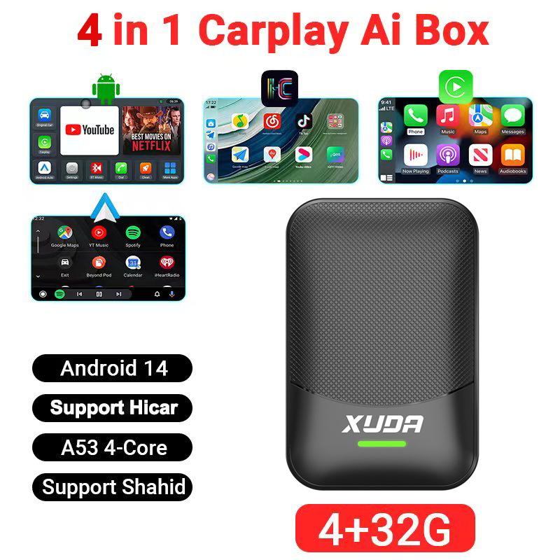 

4 в 1 Carplay Smart Ai Box Hicar Android Auto Беспроводной адаптер Carplay Carplay Автомобильный мультимедийный плеер Автоматическое подключение для YouTube Net