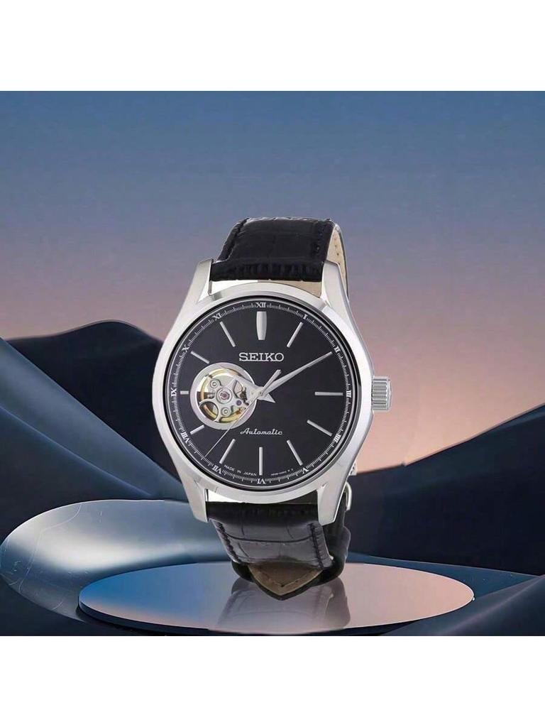 Seiko Pánské mechanické vodotěsné hodinky řady Presage SSA083J2 s řemínkem z pravé kůže.