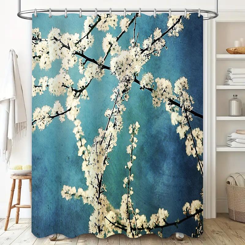 Květinový sprchový závěs Botanická modrá Příroda Rostlina Květ Koupelnová dekorace Vintage Selský styl Rustikální Vodotěsný Moderní bytový textil