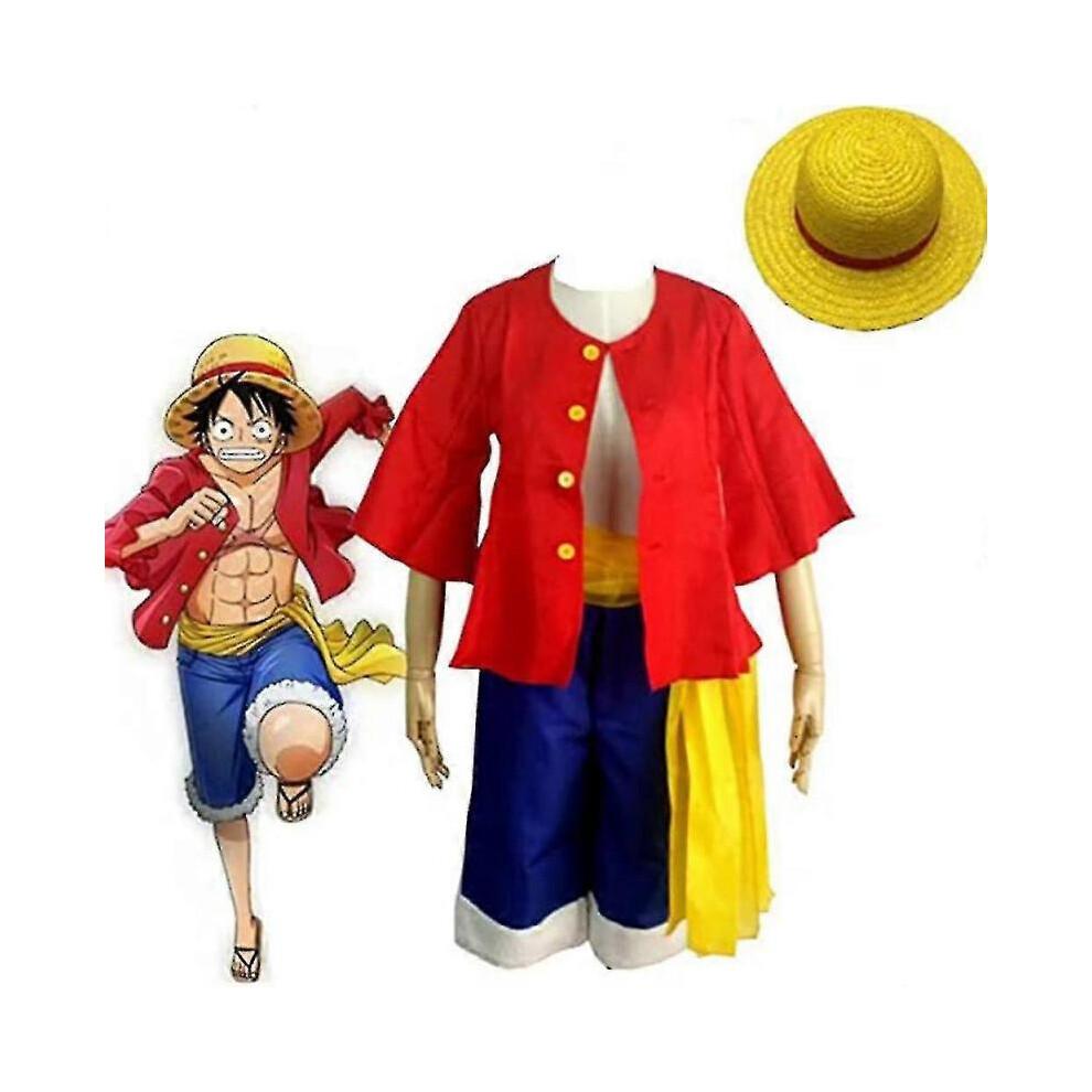 (3XL) One Piece Monkey D. Luffy Cosplay Kostüm Piraten Strohhüte Piraten Outfits Japanisches Anime Manga Halloween Erwachsene Kostüm Set 2XL