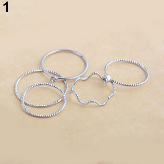 5Pcs/Set Band Ring Wave Stack Above Knuckle Midi Rings Lady Jewelry Charm