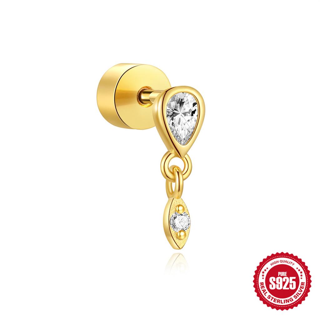 S925 Sterlingsilber Täglich Vielseitig Geometrisch Mit Diamanten Besetzt Knorpel Spirale Dickboden Flache Rückseite Piercing Ohrringe Ohrringe Frauen