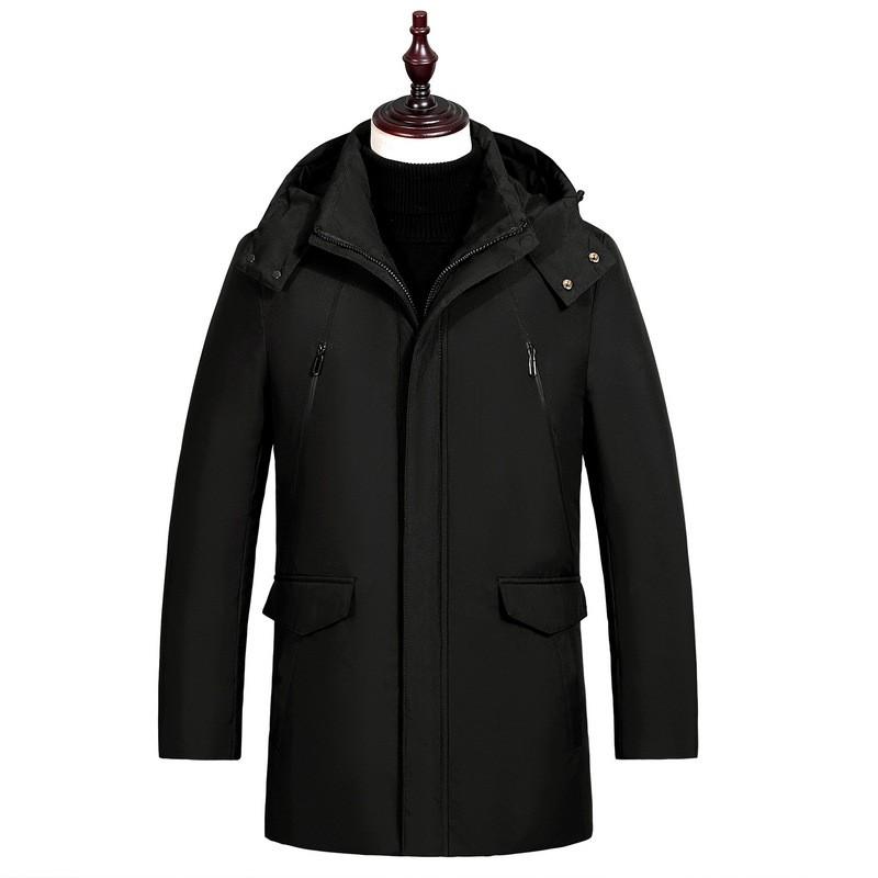 Mens Thick Warm Down Coat Seniors - Mid-Length Winter Jacket With Multiple Pockets 86-90% White Duck Waterproof