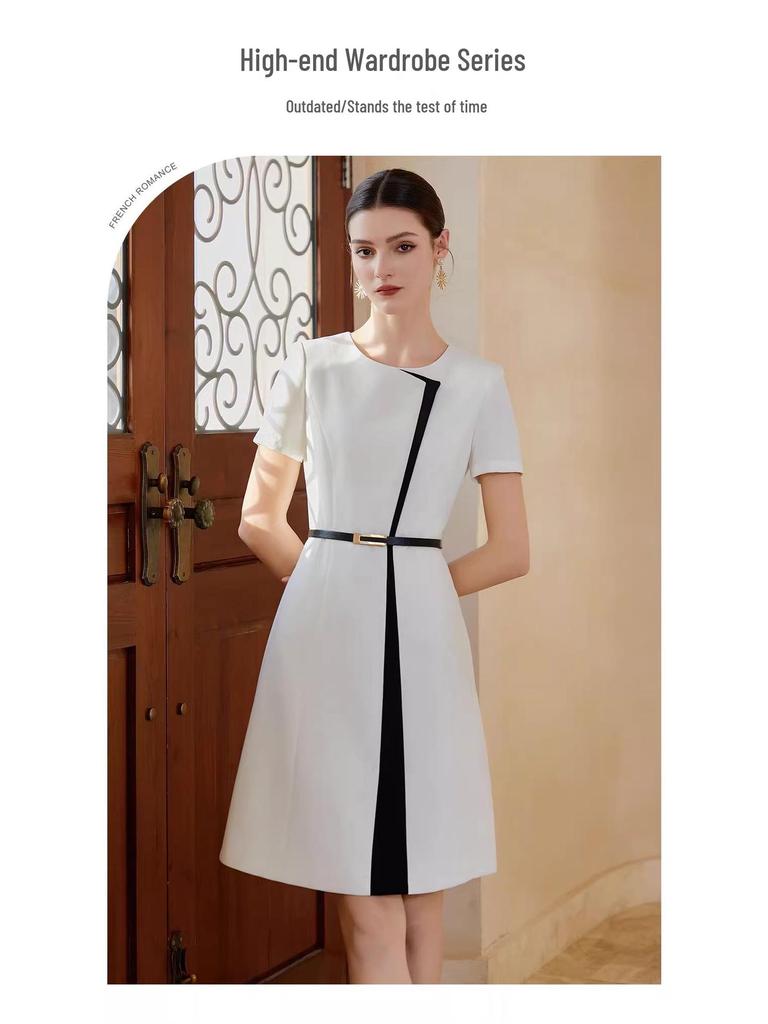 AD High-Fashion Women's Black & White Patchwork Suit Dress - Professional College Student Interview & Teacher Workwear