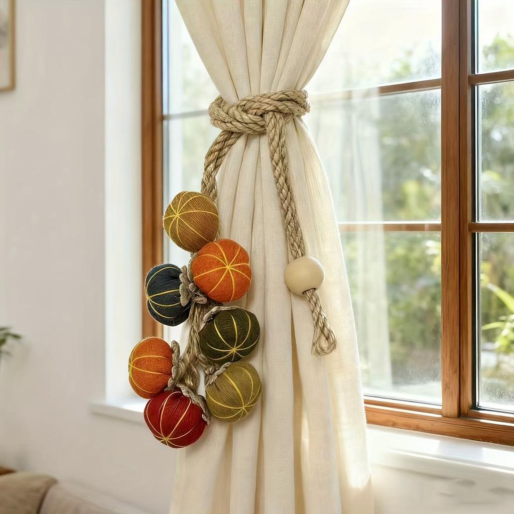 1/2PCS Pumpkin-String Curtain Decorative Tie Adjustable Curtain Rod Fabric Gather Storage Buckle for Home Window Treatment
