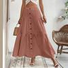 Women's Fashionable Casual Button-down Long Tiered Skirt With A Fitted Waist.