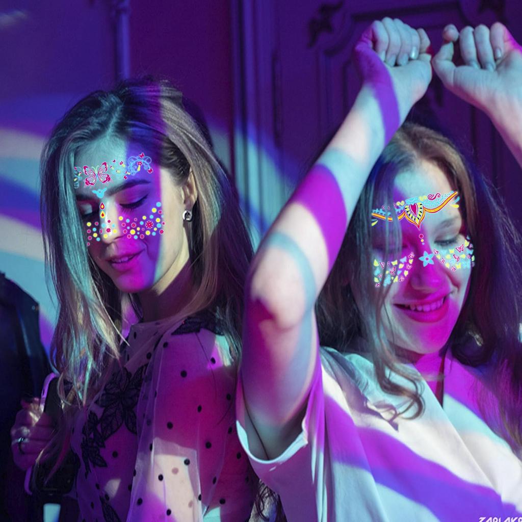 Neon Fluorescent Butterfly Tattoo Stickers Halloween Masquerade Tattoo Stickers Mexican Day of The Dead Mask Tattoo Stickers