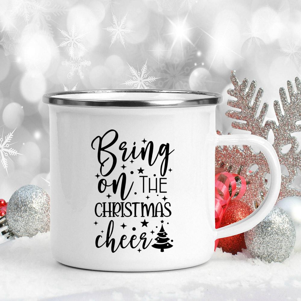 Happy Merry Christmas Tree Bell Mugs Xmas Blessing Coffee Cups Enamel Hot Chocolate Wine Cup Home Party Drink Mug Holiday Gifts