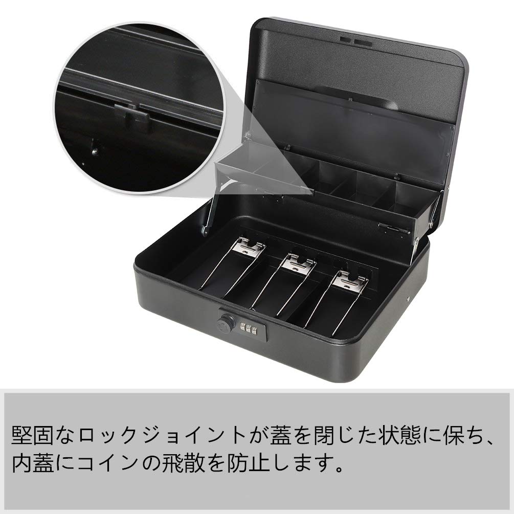 Jssmst Handheld Safe with Dial Operation, Accounting Coin Case with Three Spring Clips, Organizes Banknotes, Metal, 30x24x8.8cm (Black Dial)