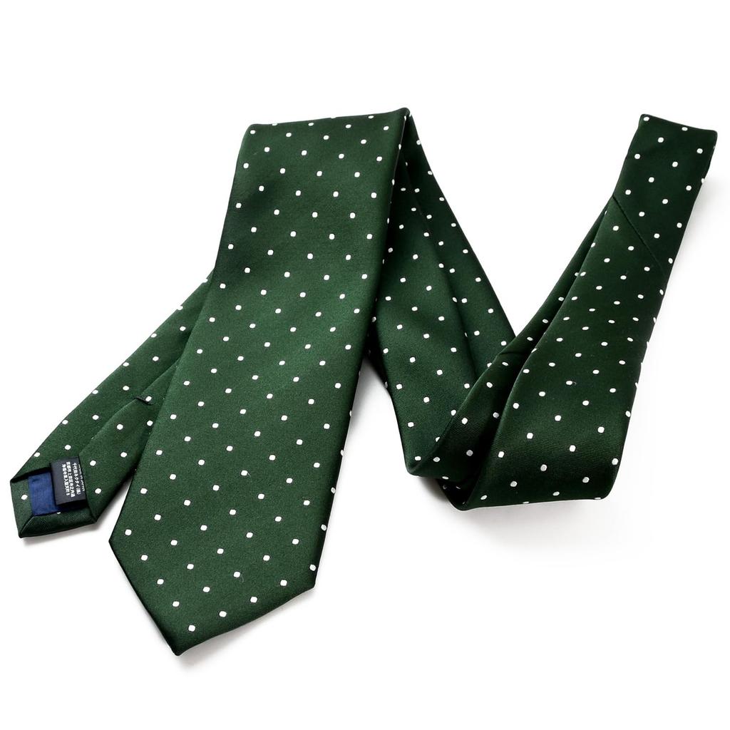 Michiko London Brand Made in Pin Dot Pattern Necktie, Japan, 100% Silk, (Green, B)