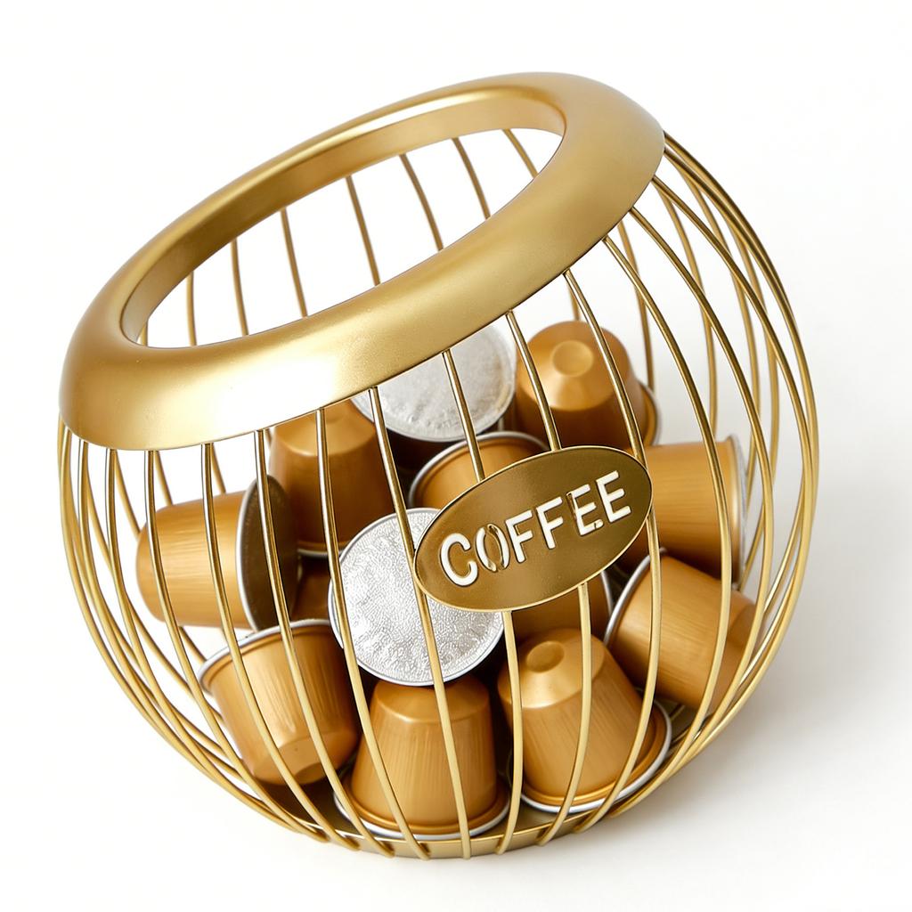 Spherical Coffee Capsule Holder Large Capacity Coffee Pod Basket Metal Wire Fruit Bowl Snack Storage for Home Kitchen