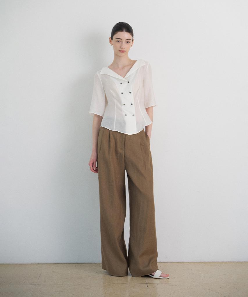 Biyul Linen Half Banding Wide Slacks