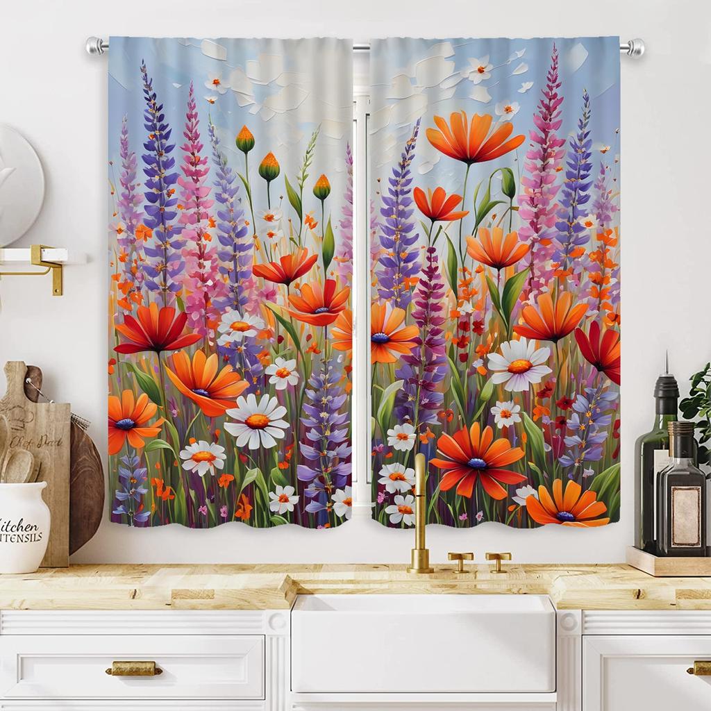 2-piece HD Digital Color Department Autumn Wildflower Lavender Curtain Home Decoration Style Decorate Living Room Bedroom Wear R