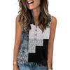 Women's Casual Fashion Summer Color Block Stitched Print Tank Top V-neck Sleeveless Button Top