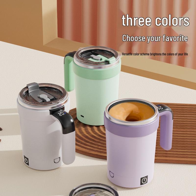 Automatic Stirring Cup with Temperature Display and Removable Magnetic Base for Milkshakes, Coffee, and Flat-Bottomed Cups