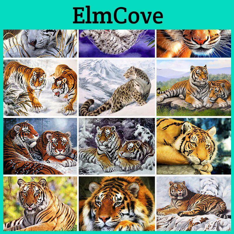 5d Tiger Painting Diy Diamond Cross Stitch Forest Animal Full Round Resin Mosaic Diamond Embroidery Rhinestones Wall Art Gift