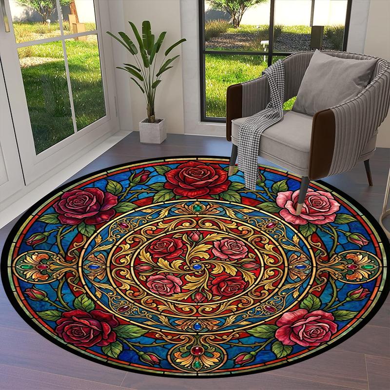 Vintage Rose Runder Teppich, Teppich für Wohnzimmer Schlafzimmer Sofa Spielzimmer Dekor, Rutschfeste Bodenmatte109