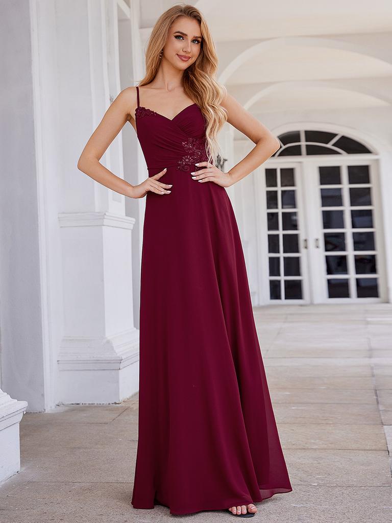 Ever-Pretty Women's A-Line Cross Back Sleeveless Pleated Chiffon Bridesmaid Dress With Embroidery Decoration