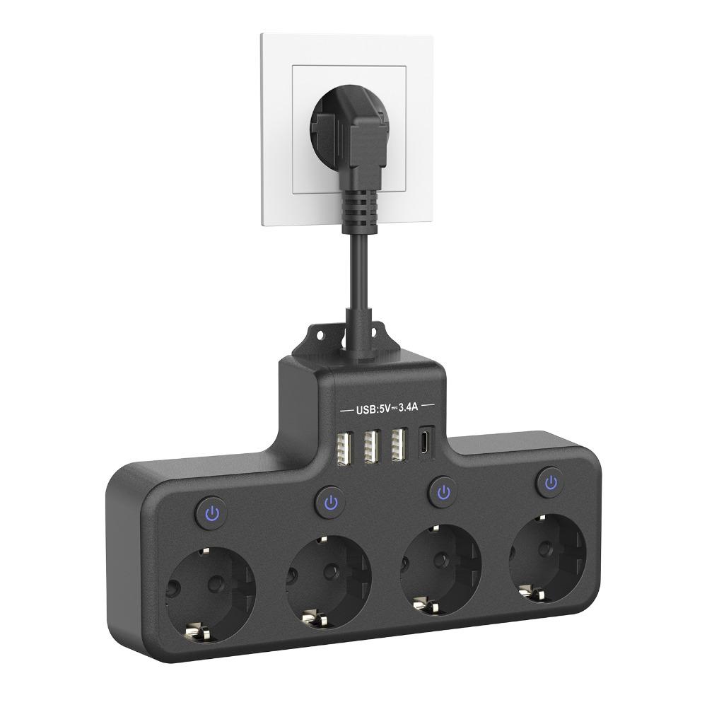 

4 AC Outlets Multiple Socket Individual Switch Surge Protector Desktop Charging