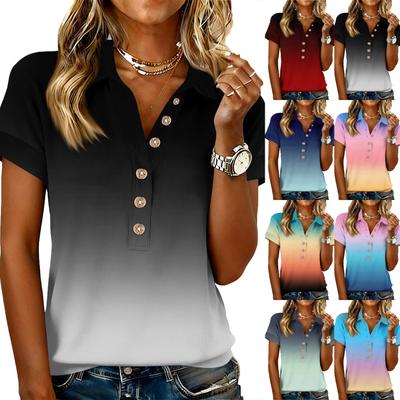Women's Fashionable and Casual Summer V,neck Patchwork Short,sleeved Gradient Top
