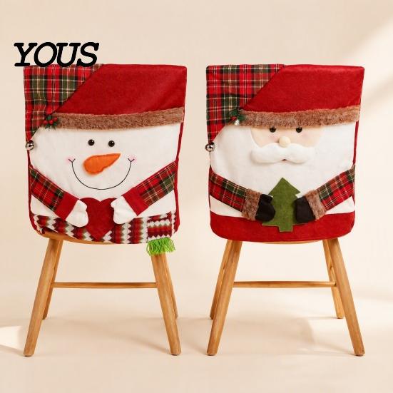 Festive Table Decor for Christmas Dining Chair Cover, Washable Seat Protector, Santa Snowman Covers Deer Slipcover Home Holiday Party Decorations
