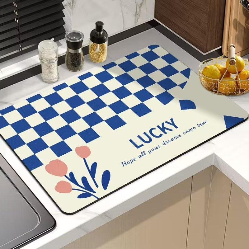 Kitchen Countertop Draining Mat Diatomaceous Earth Water Absorption Foot Mat Bathroom Non-Slip Floor Mat Rubber Soft Mat