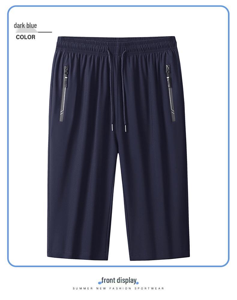 Men's Summer Quick-Dry Ice Silk Three-Quarter Running & Basketball Shorts: Loose, Breathable, Plus Size