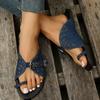 Women's Plus Size Summer New Denim Buttonhole Toe Flat Reversible Scalloped Buckle