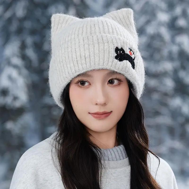 Cat Ear Beanies Skullies Women Winter Warm Plush Cartoon Thermal Cap Korean Girl Outdoor Snow Pullover Hats