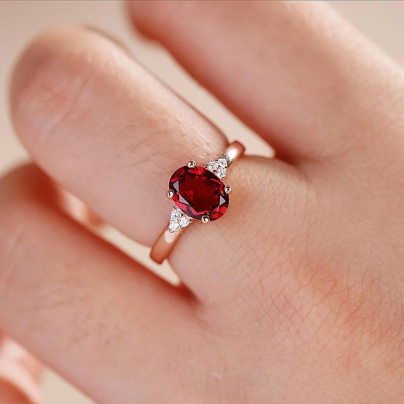 Inel pentru femei placat cu aur roz, cu granat natural imitație, inel viu cu comoară colorată de lux ușor