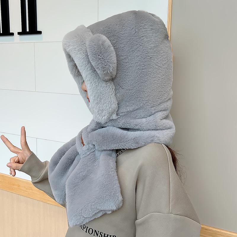 2023 Winter Cute Bear Ear Warm Hat Plush Scarf Hat Outdoor Windproof Cycling Hat Women Beanies Caps