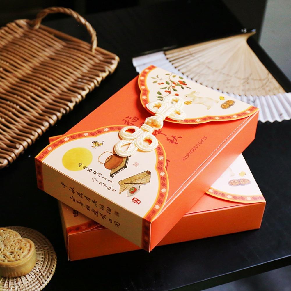 5 Piece 6 Grid Egg Yolk Pastry Gift Box with Tassel Cookies Packaging Box Mid-Autumn Festival