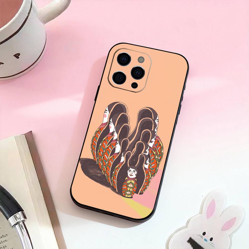 Russian Dolls Matryoshka Phone Case For iPhone 17,16,15,14,13,12,11 Plus,Pro Max,Soft Silicone Black Cover