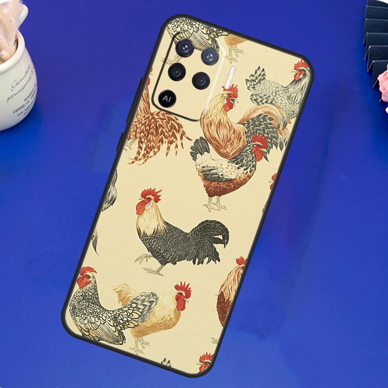 Cartoon Chicken Rooster Case For OPPO A17 A57 A77 A78 A15 A16 A52 A72 A76 A96 A74 A94 A5 A9 A31 A93 A54S A53S A57S