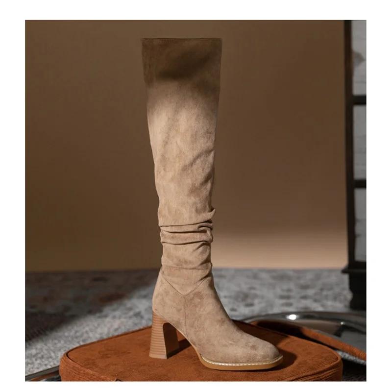 Women Long Boots Sexy High Heels Suede Lace Up Over The Knee Boots Autumn Winter Warm Shoes Female Slim Thigh High Boots Party