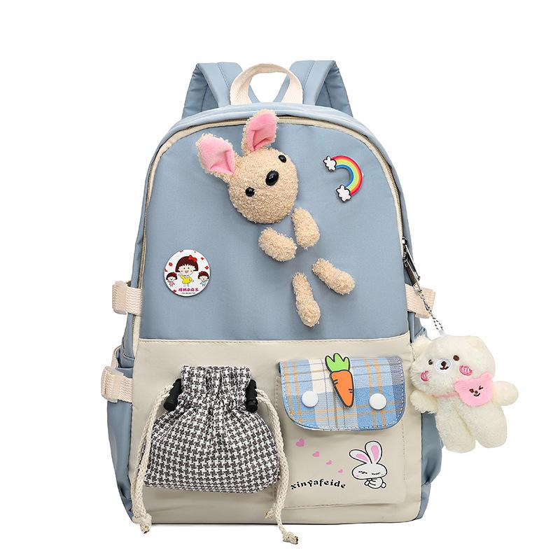 Fashion Casual Backpack Female Cute Cartoon Lightweight Elementary School Bag Large Capacity Contrasting Color Backpack