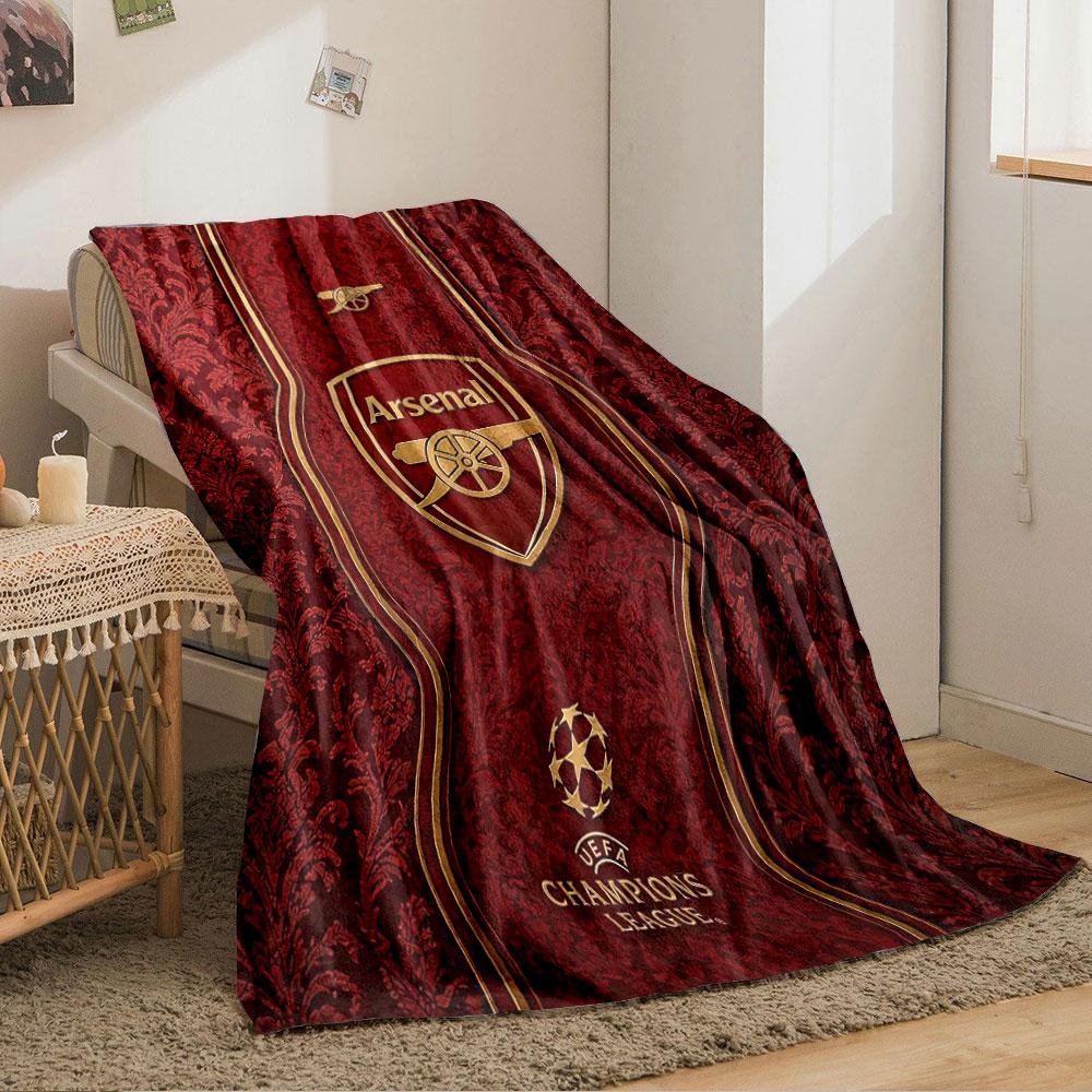 Elegant Red Floral Damask Background with Arsenal Shield and Golden Trim. for All Seasons Blanket Lunch Break Throw Gift