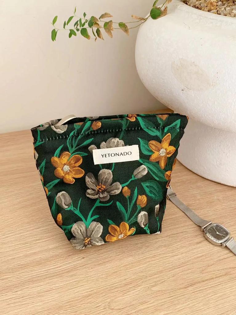 INS Style Vintage Flowers Cosmetic Bag Portable Hand Cosmetic Bag Travel Out Toiletries Storage Bag Makeup Tools Storage Pouch