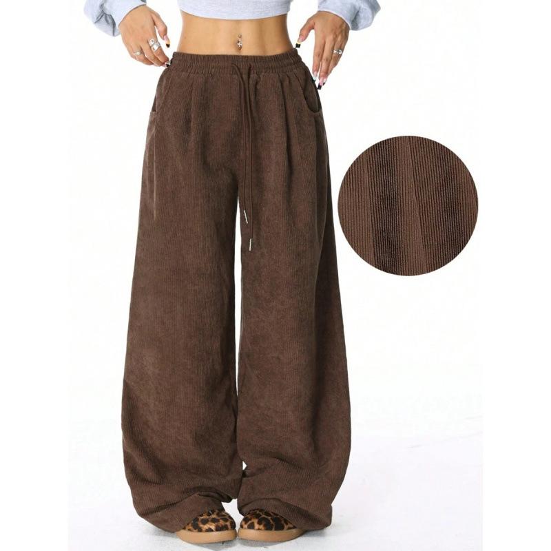 New Style Lazy Style High Waist Casual Versatile Drapey Drawstring Wide Leg Pants