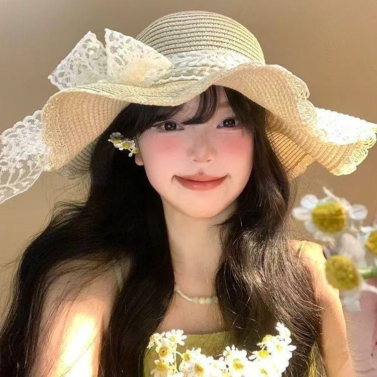 Bow Big Brim Sunshade Straw Hat Women's Summer Outdoor Sunscreen Vacation Beach Hat Seaside Versatile Hat