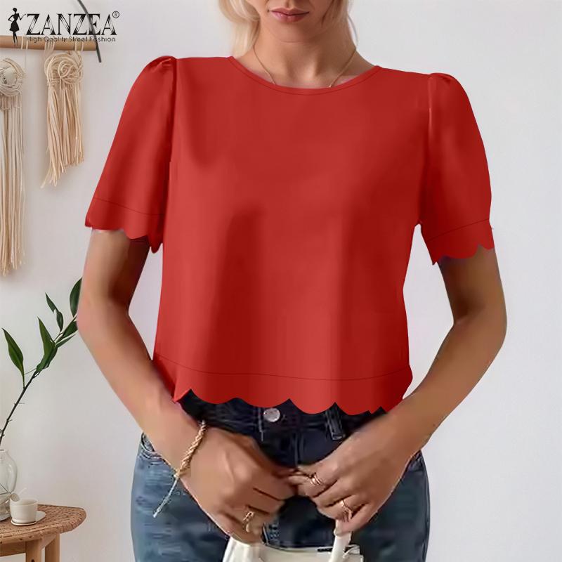 

ZANZEA Women Casual Round Neck Solid Color Summer Blouse 5XL помаранчевий
