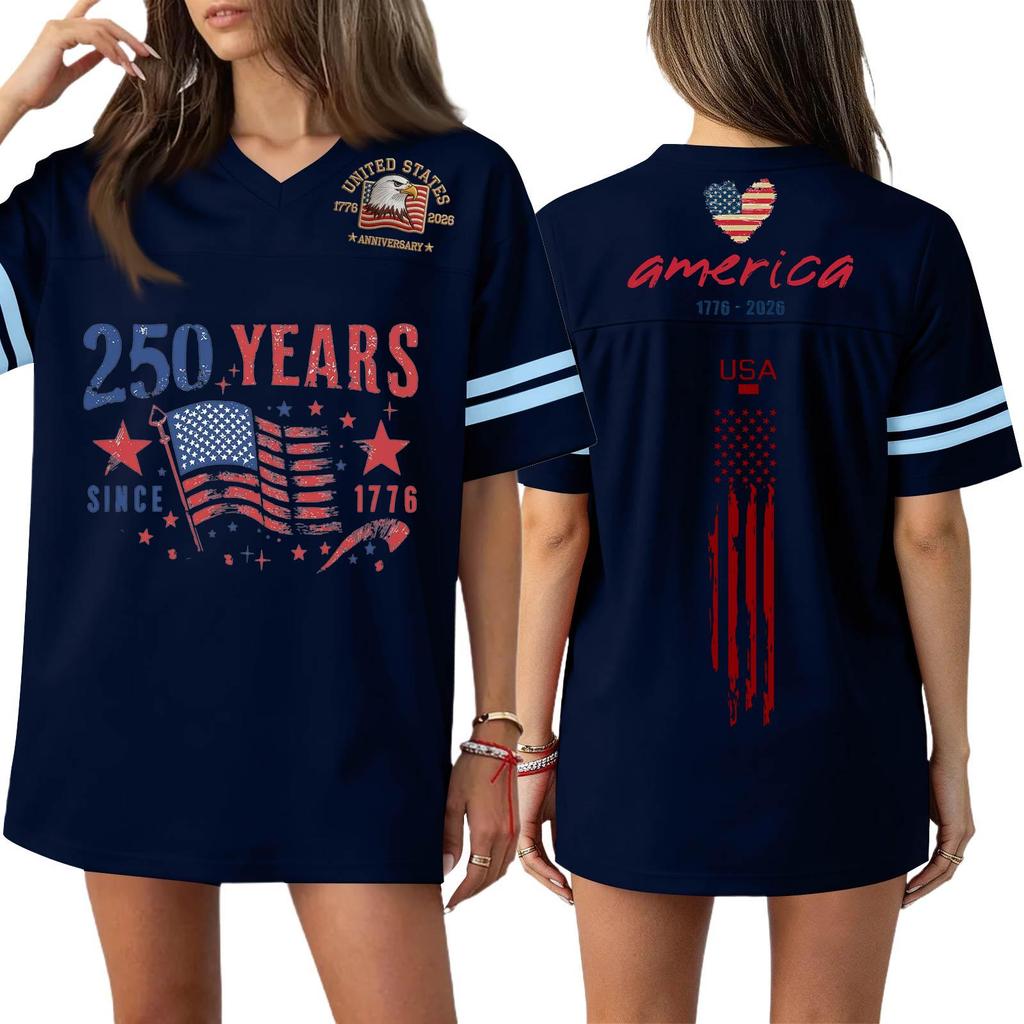 Damen Casual Mode V-Ausschnitt Sport Unabhängigkeitstag Druck Kurzarm Sport T-Shirt Top