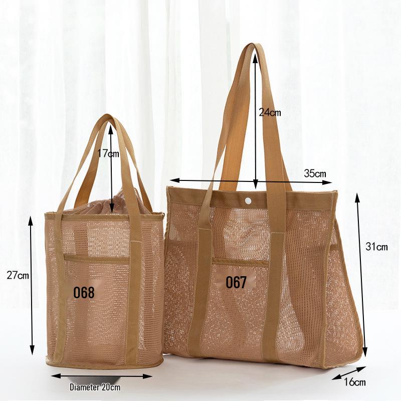 Korean Style Mesh Beach & Gym Bag - Casual, Hollow Design, Travel & Toiletry Storage